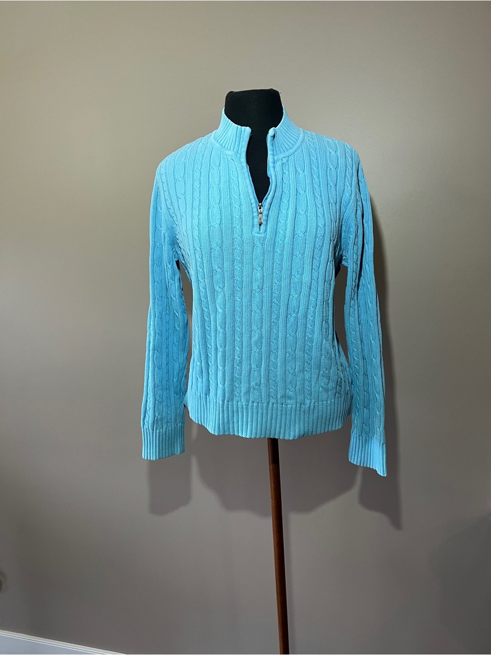 Denver Hayes Light Blue Cable-Knit Quarter Zip Sweater 100% Cotton - Picture 5 of 7